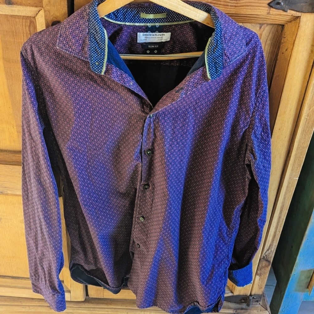 Men's XL Denim and Flower button down